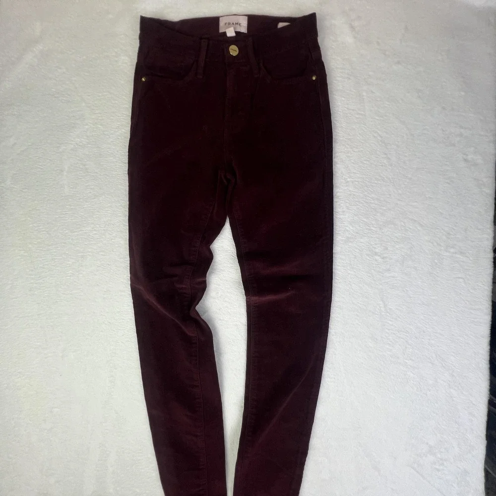 Frame Jeans‎ Womens 25 Dark Red Le High Skinny Corduroy High Rise Ankle Slim - Picture 2 of 10